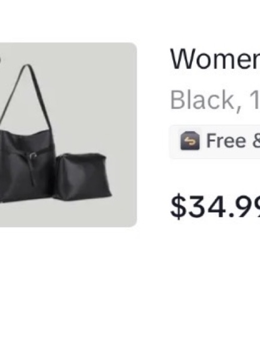 Women's Black Shoulder Tote with Matching Pouch